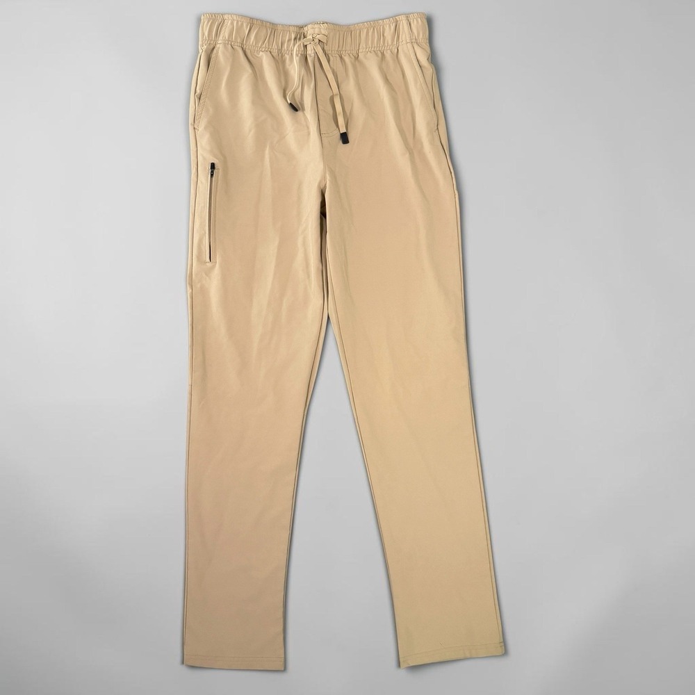 London Fog Supply Pants Mens M Khaki Tan Travel Elastic Waist Zip Pocket Stretch